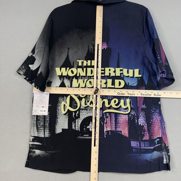 Disney Shirt Womens Large Black Purple Castle Camp Button Up Wonderful World 100 - Picture 10 of 13